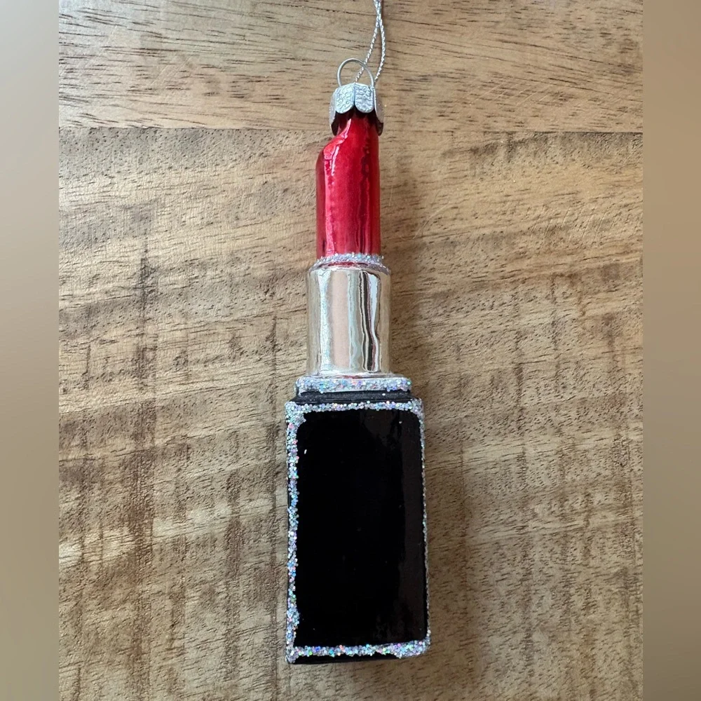 Lipstick Ornament - Red, Black, and Silver Glitter Glass, Great for Your Tree! - Picture 9 of 9